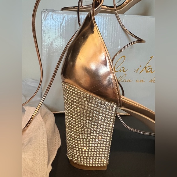 Lala Ikai Golden  Strappy Open
Toe Rhinestone Block Heels
Party Shoe - Picture 3 of 8